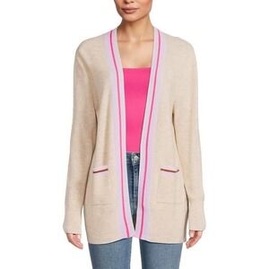 Lisa Todd Wool Cashmere Open Front Cardigan Tan Pink Lavender Womens Medium
